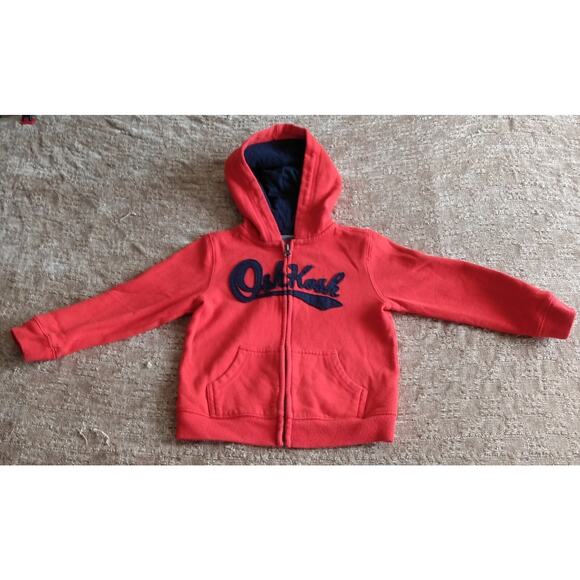 OSHKOSH B’gosh Boys Red Blue Full Zip Logo Hoodie Jacket Size 4T Pockets VTG - Picture 1 of 7